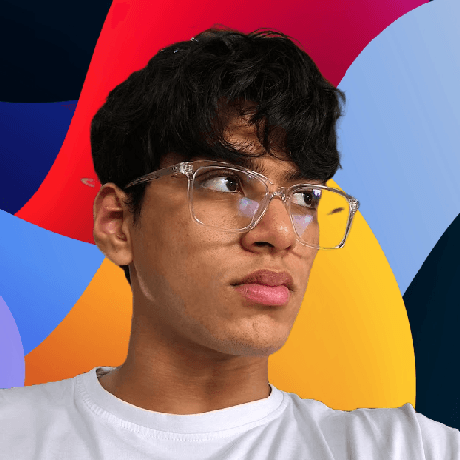 Agnay Srivastava looking to the side against a bright geometric background